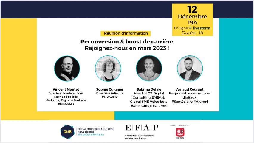 #GoGoGo retrouvez nous ce soir avec les témoignages #NosAlumnisontdutalent #reconversion #boost #employabilite #marketingdigital app.livestorm.co/mbadmb/efap-mb…
