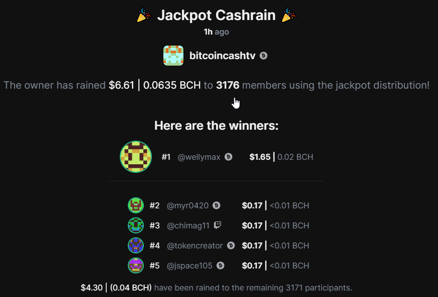 BitcoinCashTV's tweet photo. Made it rain on every member that has joined the #BCHTV community thus far on #Cashrain!
Thank you for all your support, it really means a lot.  
As a token of my appreciation, this tweet has been activated for a jackpot.
Like &amp; Retweet this on https://t.co/3qKgpBSgkf to enter! https://t.co/La1yA3rTEe