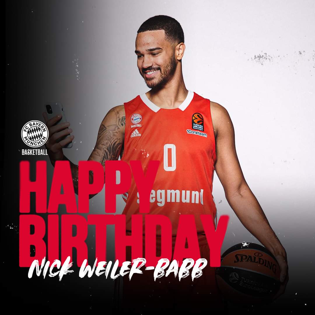 FCBBasketball's tweet photo. Wir starten mit einem Grund zum Feiern in die Woche: Happy birthday, @nickbabb12! 🥳 Unser Guard kam heute vor 27 Jahren zur Welt - Ruh dich heute gut aus und lass dich feiern!

#FCBB #WeBallTogether https://t.co/GCpluf3Ovx