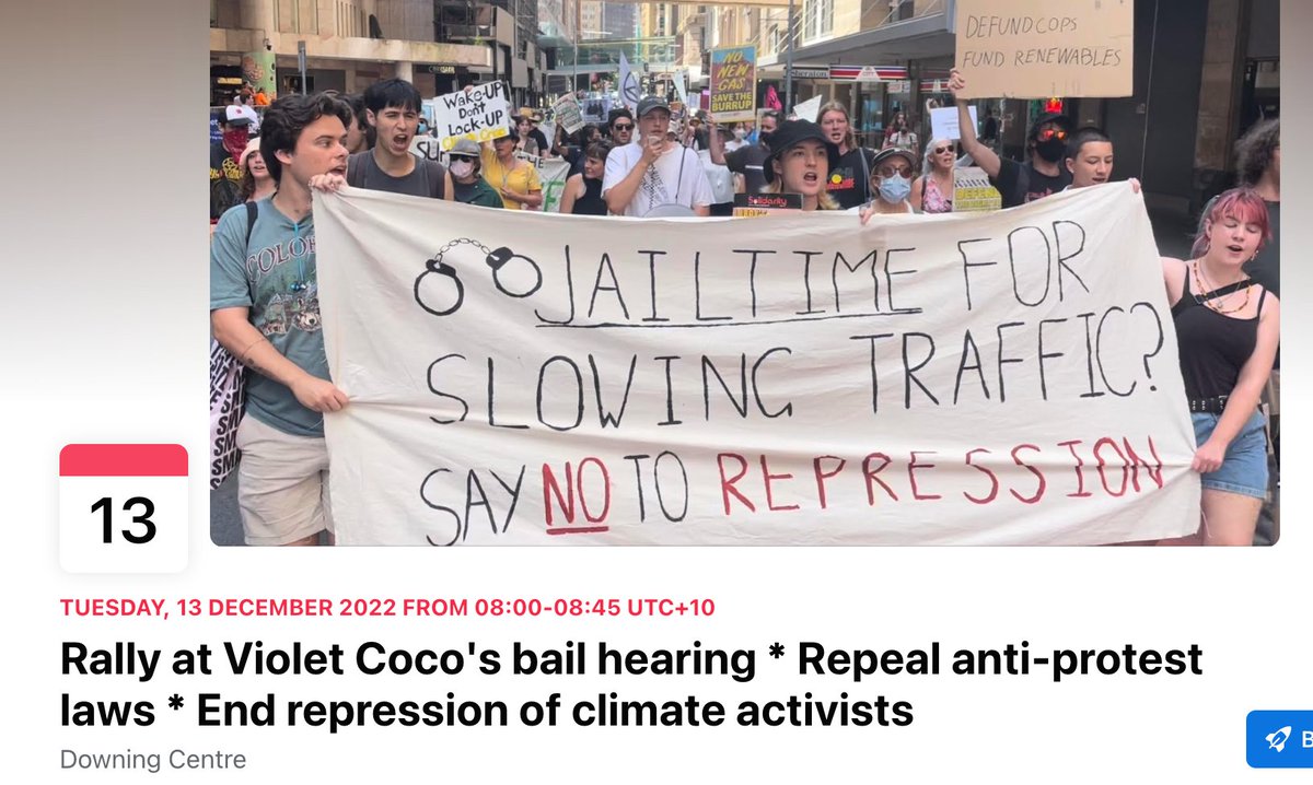 stopffsubsidies's tweet photo. Get down to Downing Street tomorrow 9am
• Rally at Violet Coco's bail hearing.
• Repeal anti-protest laws
• End repression of climate activists

#IStandWithViolet and @BlockadeAus activists before the courts this week 
#StopFFSubsidies #FireproofAustralia https://t.co/jWuq17t9K1