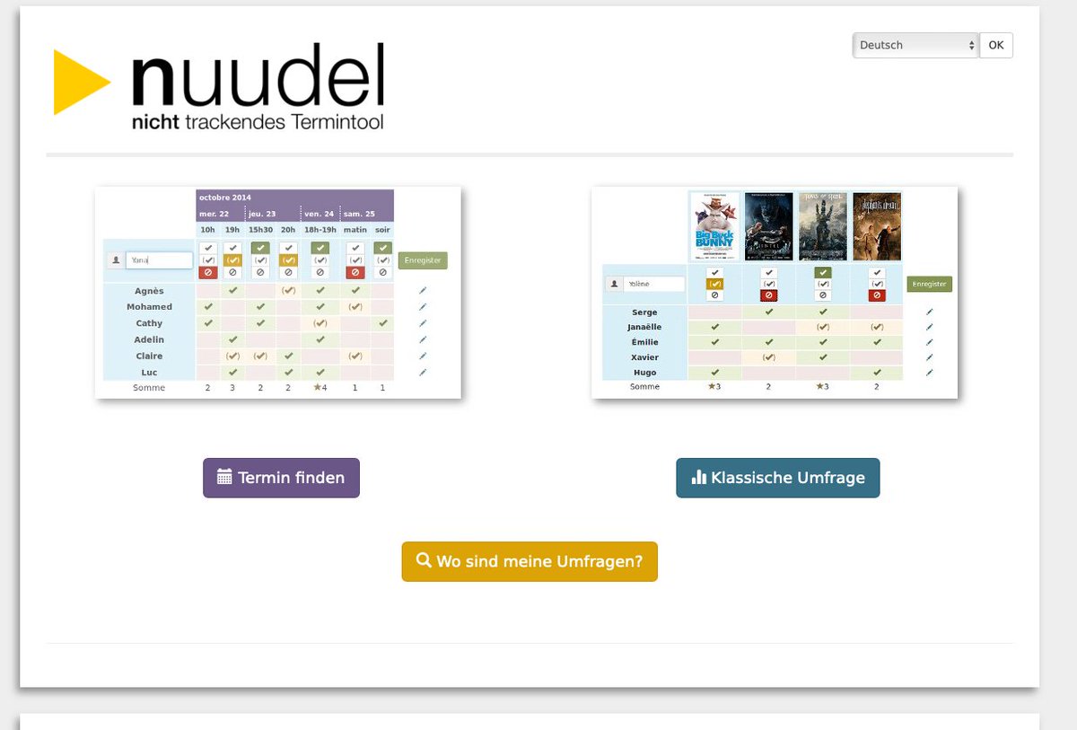 Fundstück des Tages: das  datenfreundliche Terminfindungstool Nuudel 😃: nuudel.digitalcourage.de