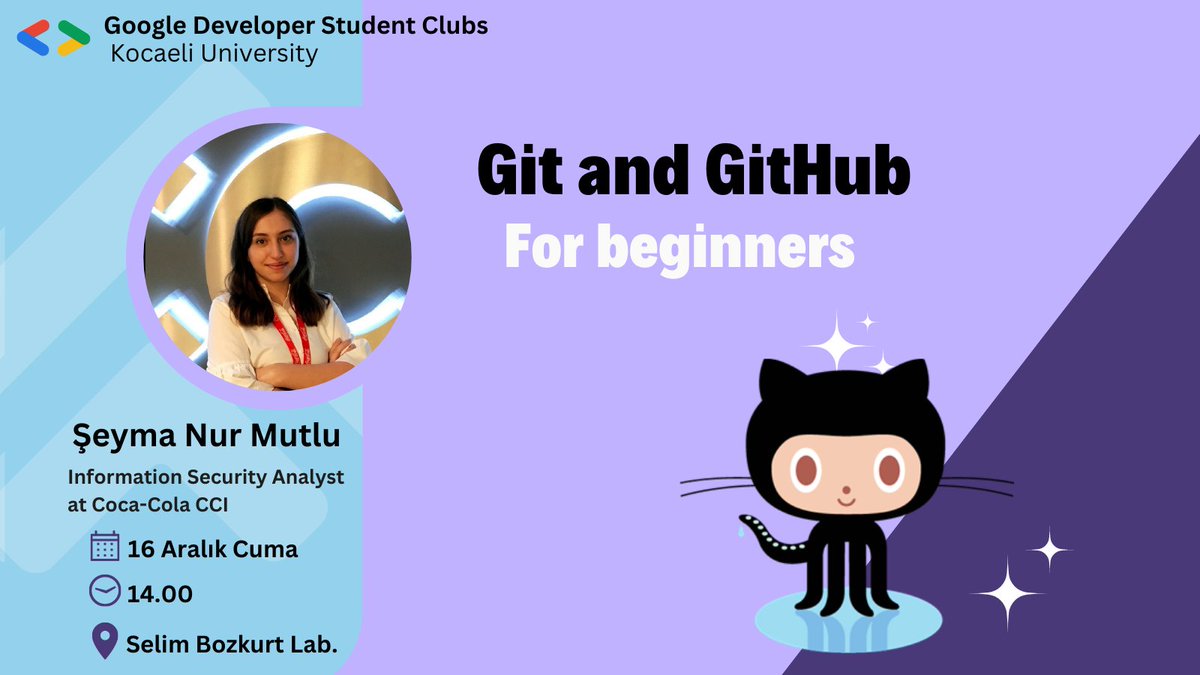 Herkese Merhaba! 🗓️16 Aralık Cuma günü saat 14.00'da Selim Bozkurt Lab'ında olucak olan Git and GitHub for beginners eğitimimize hepinizi bekliyoruz.🤩 kayıt olmak için:linktr.ee/dsckou