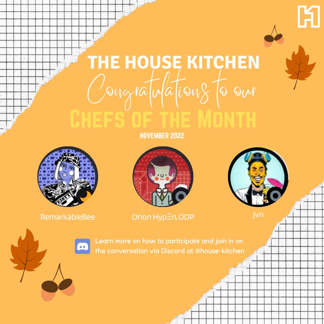 HouseofFirst's tweet photo. 👨🏻🍳Contrats House Chef Winners👩🏾🍳
Congrats to our @HouseofFirst Chefs of the Month!
@remarkable_bee @OrionHyperloop @jvn_xyz 🎉👏
Join Discord and check out our #housekitchen channel for pics, recipes and fun for foodies! 📸🔪
https://t.co/cp24LrkuzQ https://t.co/8XifEMeIKf