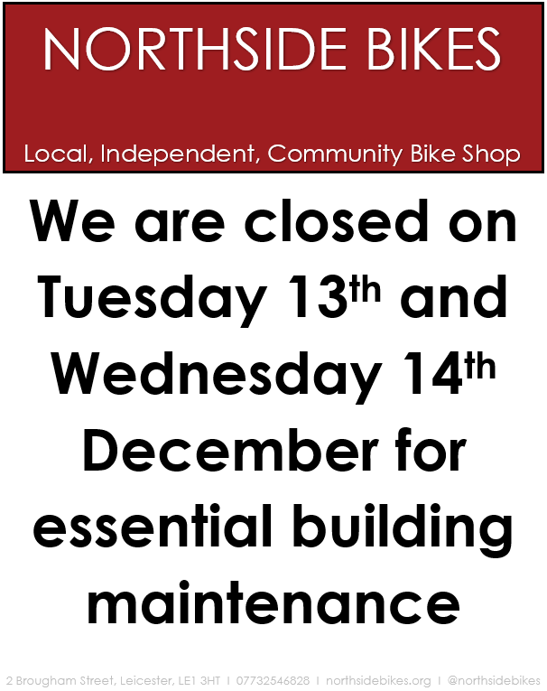 NorthsideBikes_'s tweet photo. Due to some much needed building repair, the shop will be closed tomorrow and Wednesday. Open again as normal on Thursday. Our Dr. Bike tomorrow at the LRI is still taking place 10 - 2 for #NHS staff.

#Closure #BuildingCare #NorthsideBikes https://t.co/jqOkBZwvDK