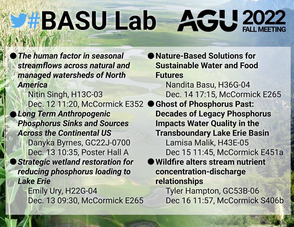 Streamflow, wetlands, phosphorus and wildfires.. exciting sets of talks ahead. @AGUH3S ⁦@DanykaKByrnes⁩ ⁦@nksingh01⁩ ⁦<a href="/EmilyUry/">Emily Ury</a>⁩ ⁦<a href="/tylerbhampton/">Tyler Hampton, PhD</a>⁩ ⁦<a href="/LamisaMalik/">Lamisa Malik</a>⁩