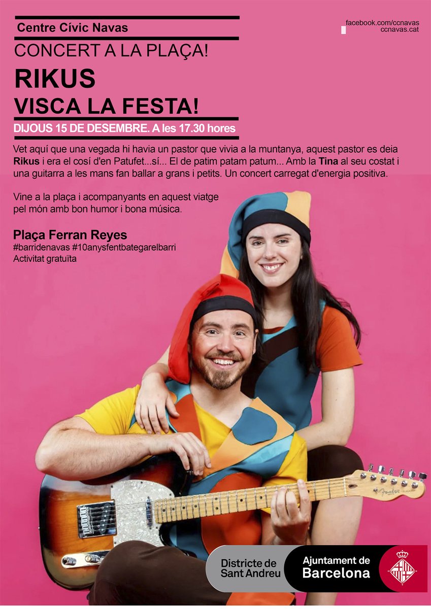pdcnavas's tweet photo. Que el fred no ens faci hivernar! El @NavasCC ha preparat per aquest dijous una tarda d'humor i música a la plaça Ferran Reyes per infants i famílies!!  Us hi esperem!!! https://t.co/407VWgK7vu