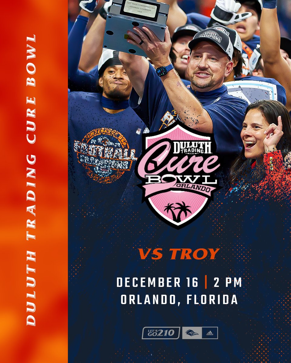 UTSAFTBL's tweet image. It's BOWL WEEK.

No. 22 UTSA 🆚 No. 23 Troy
🕑 2 p.m CT
🗓️ Friday, Dec. 16
🏟️ Exploria Stadium
📍 Orlando, Florida
📺 ESPN
💻 es.pn/3Wam0sE
📻 @ticket760 
🎟️ goutsa.com/FBtix

#210TriangleOfToughness 
#LetsGo210 | #BirdsUp 🤙
