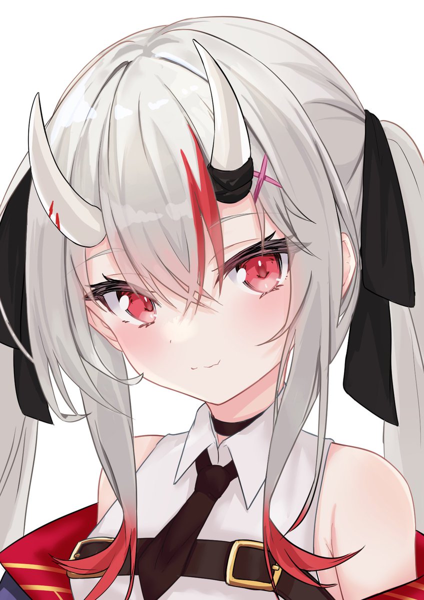nakiri ayame 1girl solo horns red eyes twintails oni horns necktie  illustration images