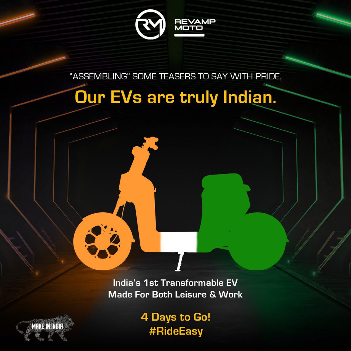Pritesh_Revamp's tweet image. We don’t just import parts or re-assemble EVs.

We are a completely Indian Adaptive Sustainability Solutions automaker and will always design, manufacture, or source in-house or locally.     #IndiaKaNayaBuddie #RideEasy #RevampMoto #MeetBuddieIn4Days