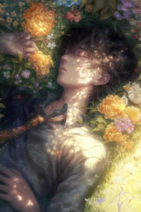 お花と美青年#nijijourney 