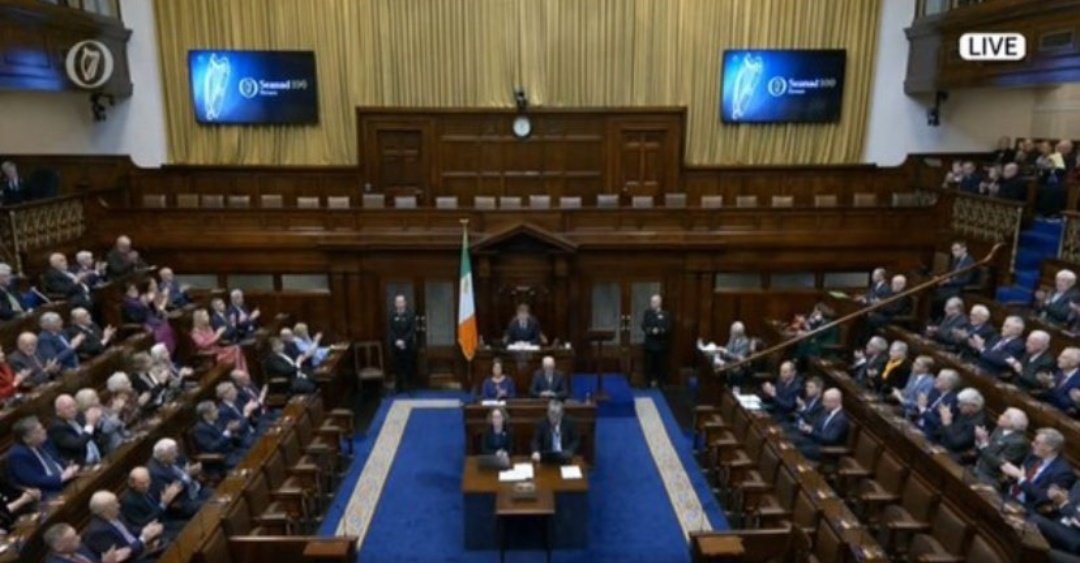 100 years of #SeanadÉireann.

Today, a Special Sitting was held in the Dáil Chamber to celebrate the Centenary of the First Seanad. This Ceremonial Sitting was addressed by An Taoiseach, @MichealMartinTD, and by An Cathaoirleach of the Seanad, @SenatorMarkDaly. 🇮🇪🎂

#Seanad100