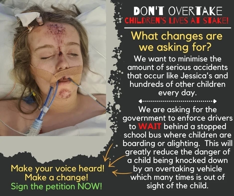 WallKathryne's tweet photo. @piersmorgan Im running a campaign to change driving laws, vehicles have to wait behind a stopped school bus to try and keep our children safer. 
My daughter was ran over by an overtaking vehicle. I dont want this to happen to another child. Can you help? 
https://t.co/AU96RF8aEV https://t.co/8gEOUSzses