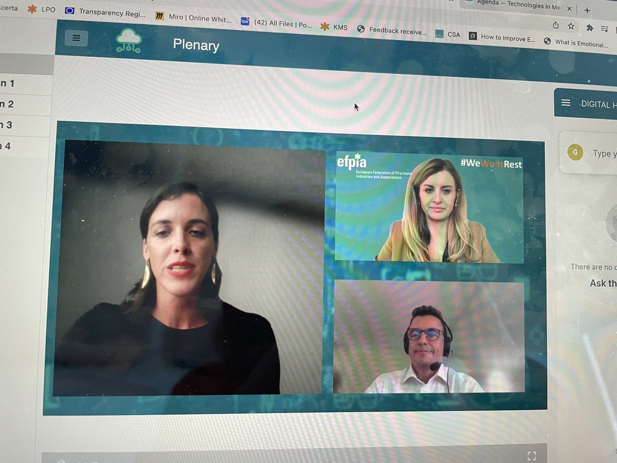 Virtual DHT workshop 12-13 Dec, We are live! Lada L. &amp; Aneta T. <a href="/efpia/">EFPIA</a> &amp; Dimitrios A. (patients) welcome participants. EFPIA is committed to actively supporting the digital revolution in healthcare (HC) partnering with all HC players to define new ways of working and solutions