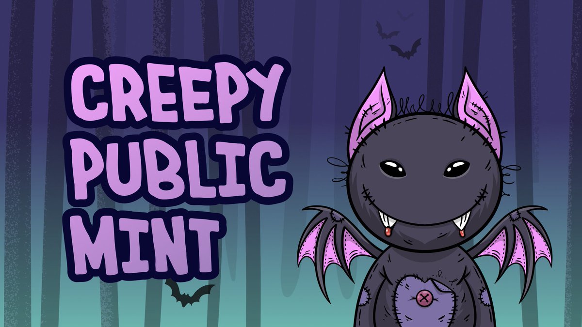 PUBLIC MINT IS RESCHEDULED!
Today, 12 December 2022,
7am PST / 10am EST / 3pm UTC
Max per-wallet stays 2

Are you Friendlisted and still haven't minted? now is your time, until the rest of the little Creeps will be released to the wild.

News of reveal and raffle soon...