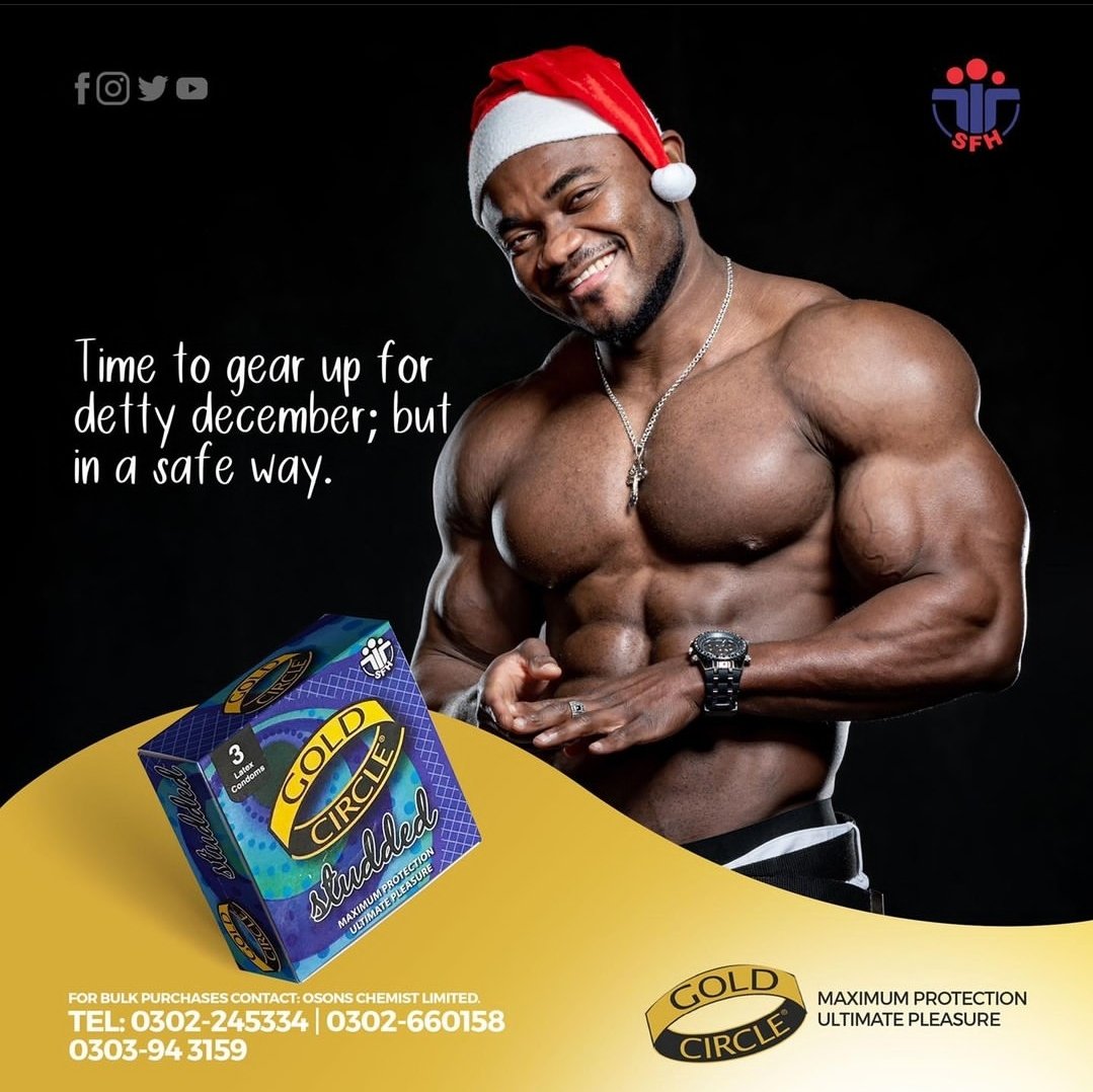 'Tis the season to be jolly!
Charley be safe in the heat of pleasure. Use <a href="/circlecondoms/">GoldCirclecondoms</a>. Available on <a href="/ShaQexpress/">ShaQ Express</a> &amp; <a href="/JumiaGhana/">Jumia Ghana</a>
#condoms
#GoldCirclecondoms 
#GoldCircleStrawberry🍓
#GoldCircleStudded 
#GoldCircleClassic