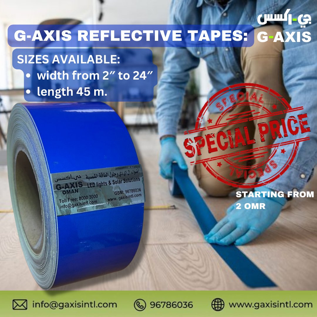 Gaxisintl's tweet image. Safety first! 
Buy G-AXIS reflective tape today only for 2 OMR
.
.
.
Call +968 9458 3320 for more details

#safety #safetytape #luminous
#warningtape #hazardtape #reflective #reflectivetape #oman #muscat #ghala #barka #globalaxis
