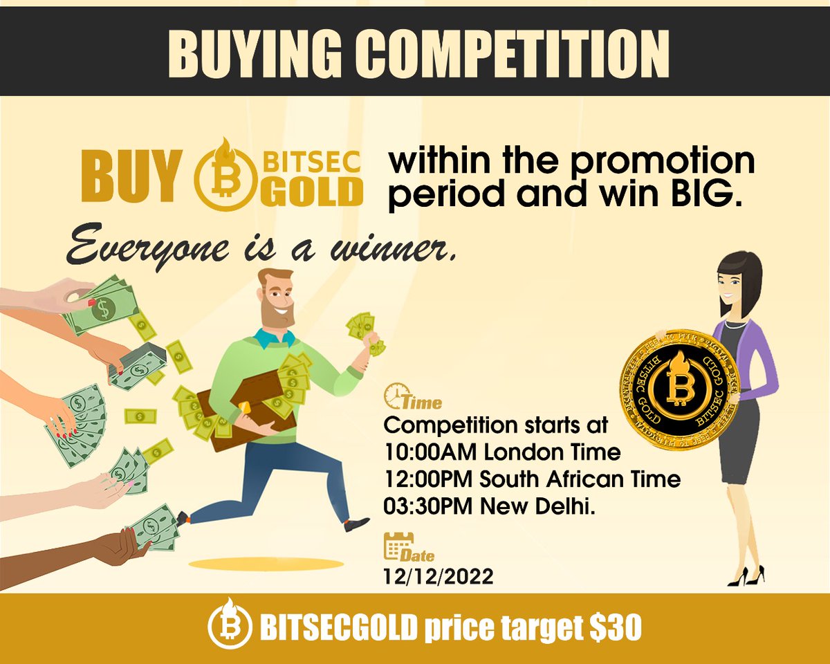 BitsecCoin's tweet image. Winners of the buying competition to be announced at 5PM London Time/7PM South African Time/10:30PM New Delhi Time