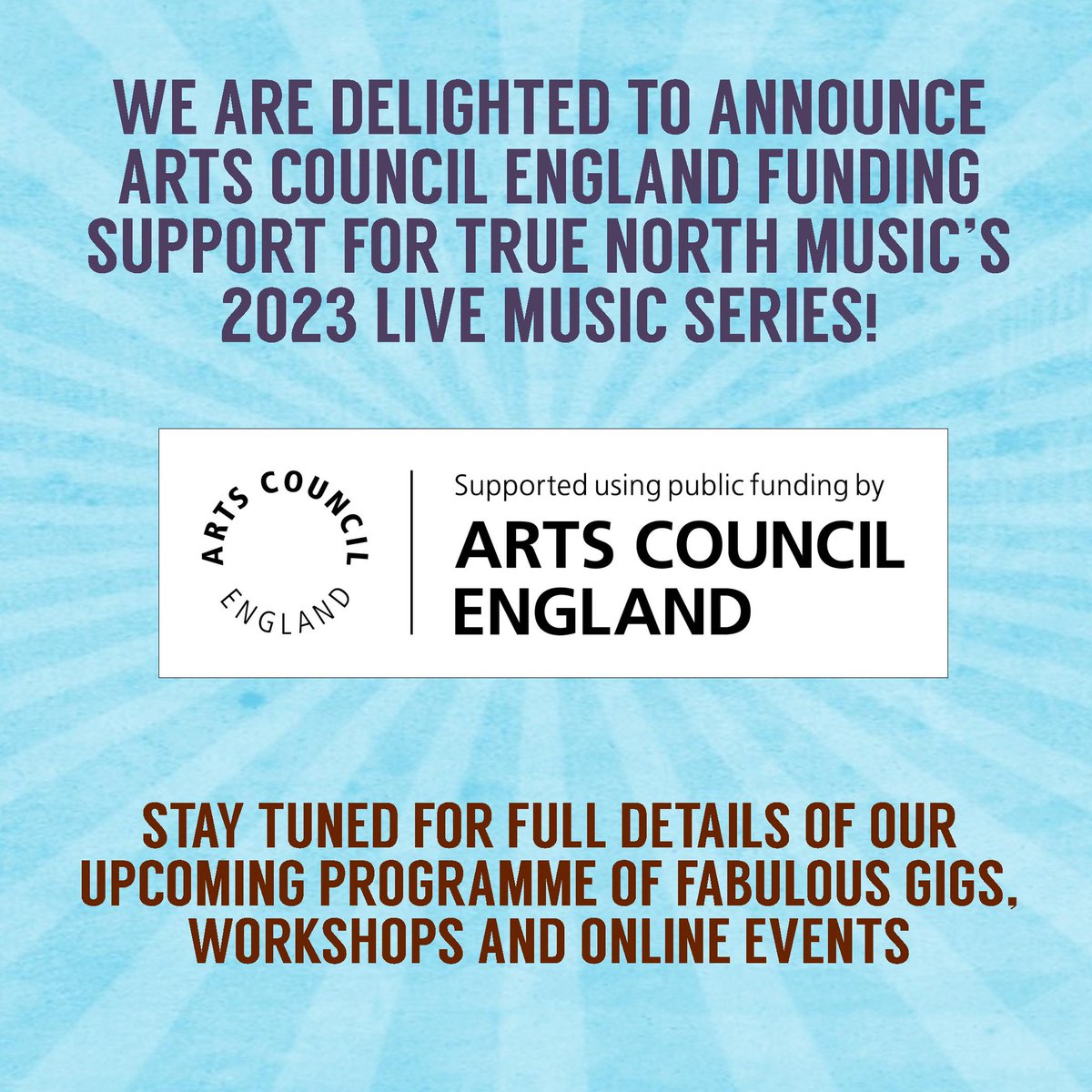 TrueNorthGigs's tweet photo. Delighted to announce that we've been awarded #NLPG grant funding by #ArtsCouncilEngland to support our 2023 grassroots live music series in #WestYorkshire. Huge thanks to @ace_thenorth and @ace_national for the support!
#Huddersfield #Meltham #Marsden #ACEsupported #LetsCreate https://t.co/dxgCEQOaM6