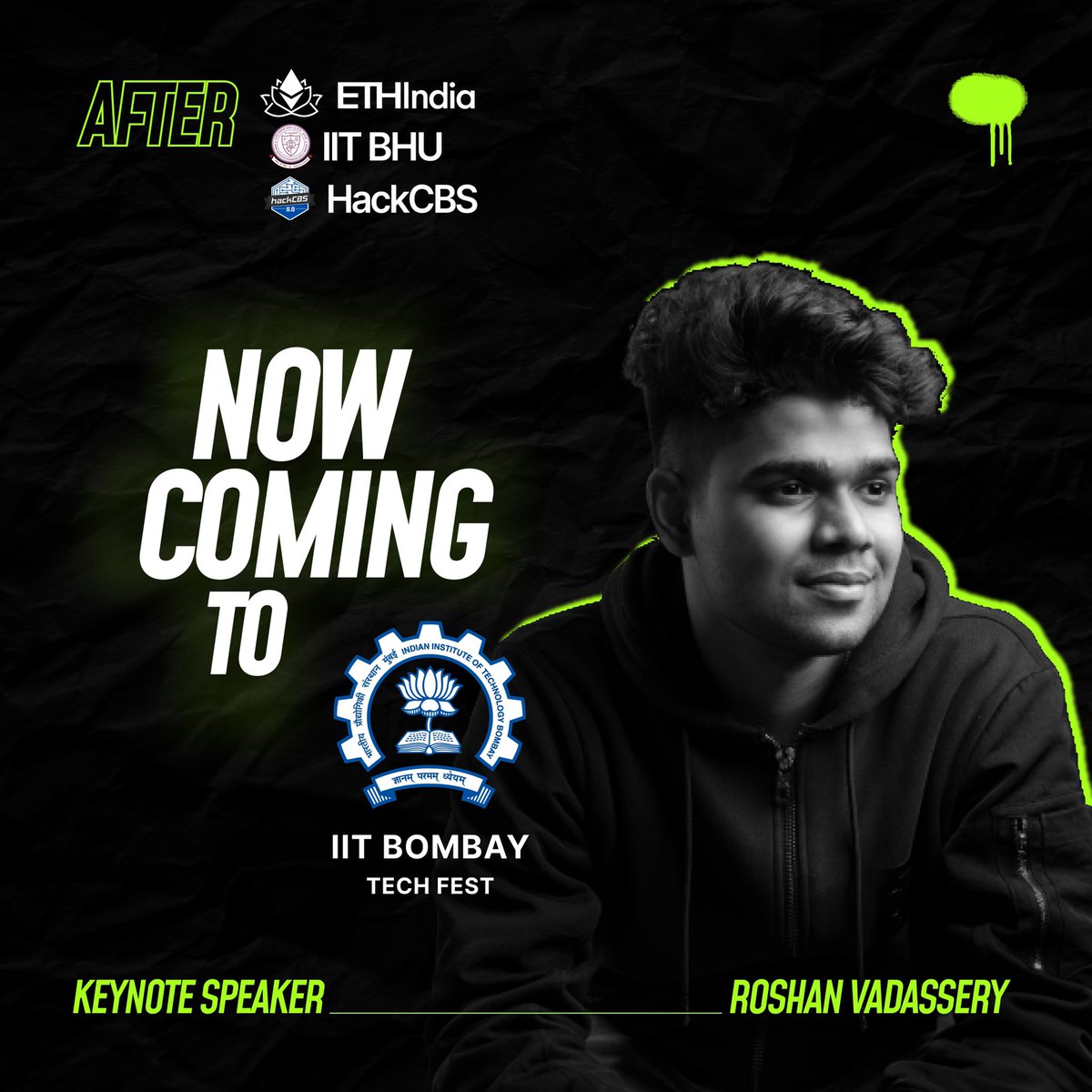 IIT-Bombay’s ‘Techfest’ is now Permissionless!

After mentoring at ETH India &amp; being a Speaker for IIT-BHU &amp; IIM A, Rosh will now be a Keynote speaker at IIT Bombay! 

Let’s get the ball rolling, shall we? 

#permissionless #IITbombay