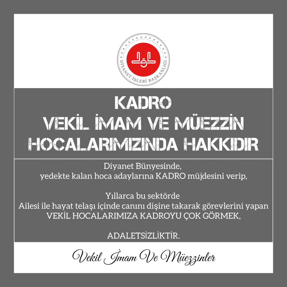 tekin2810's tweet photo. 👳🏻‍♂️‼️👳🏻‍♂️
Biz vekil imamlar olarak devletimizin heran yanındayız. Birçok meslek grubu kadro alırken bizlerin unutulmayacağını düşünüyoruz.

Sizlerden destek görmek istiyoruz. 4 bin personelin kadroya geçmesi. Yeni yılımızda oluşacak birçok eksikliği giderecektir
#VekilİmamlaraKadro https://t.co/NIOVpxGxCp