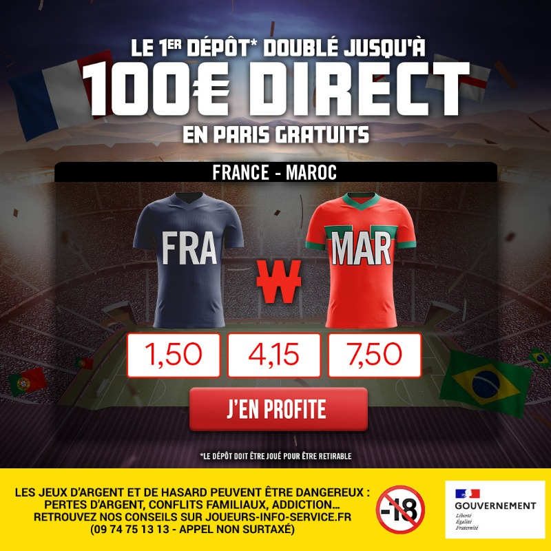 WinamaxSport's tweet photo. Parie sur 🇫🇷 France VS Maroc 🇲🇦 !