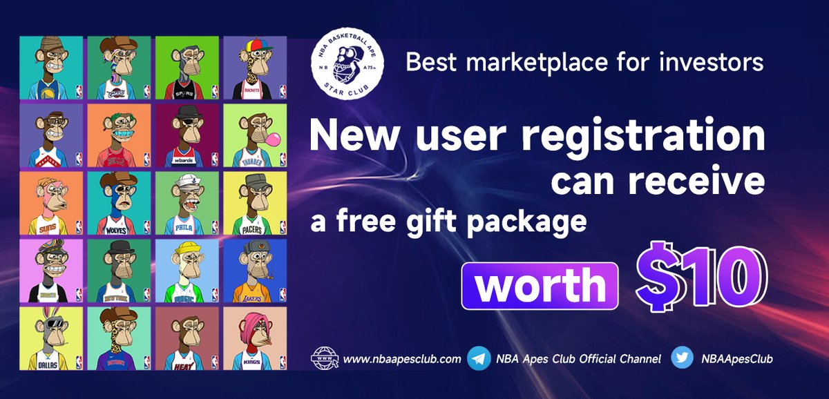 NBAApesClub's tweet photo. NBA Apes is available. Sign up to get $10❤️
Official website👉👉: https://t.co/QimWQ31W2p
Telegram Team👉👉: https://t.co/DiSN0R84VA

#nft #nfts #nftart #nftcommunity #nftcollection #nftcollector #nftartist #painting #nba #opensea #crypto #blockchain https://t.co/DpPasaNeNa
