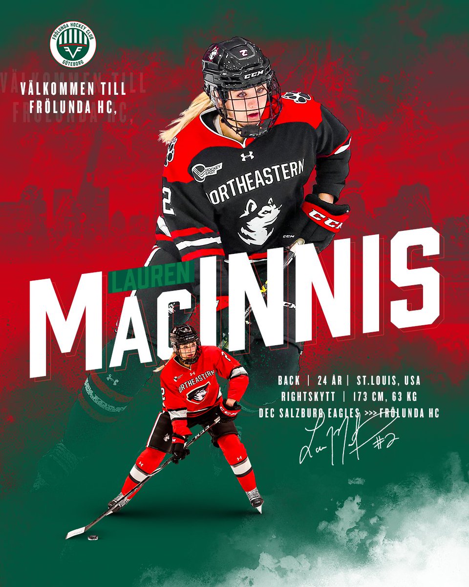 NYHET: Frölunda HC stärker upp backsidan i damlaget. Välkommen till Göteborg, Lauren MacInnis!