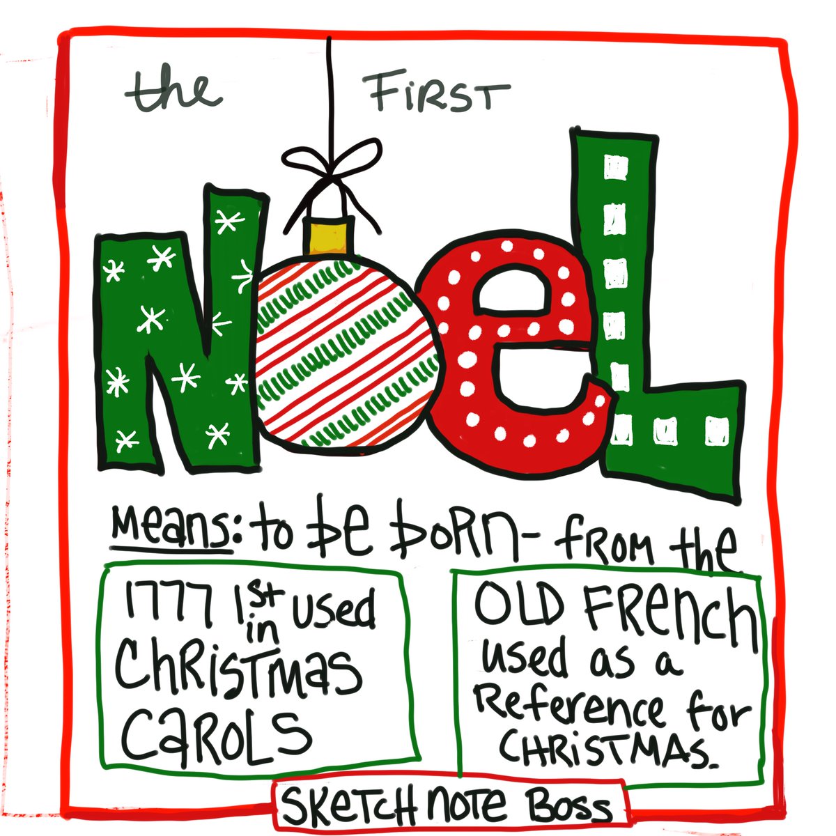blessinks's tweet photo. The First Noel. Noel is French word meaning to be born.  
#sketchnote  #christmas  #christmascarols #thefirstnoel #noel https://t.co/NIWzK2r0gM
