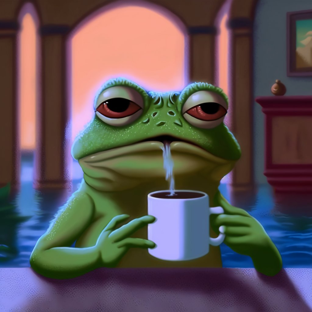 deltasauce's tweet photo. GM! 
Space is in 1 hour and already trying to wake up! ☕🐸 https://t.co/boT48qNrUU