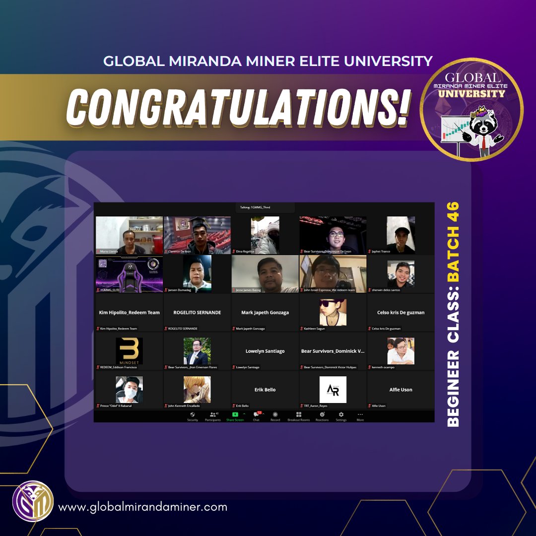 gmmg_official's tweet photo. 🎓 CONGRATULATIONS to the new graduates of Beginner Batch 46

👉 Team 1 - BEAR SURVIVORS
👉 Team 2 - THE REDEEM TEAM

👊 We are looking forward to all of you becoming profitable! #WAGMI

#EliteUniversity #CultureofMalasakit #BeginnerClass https://t.co/RnS3WXRRsN