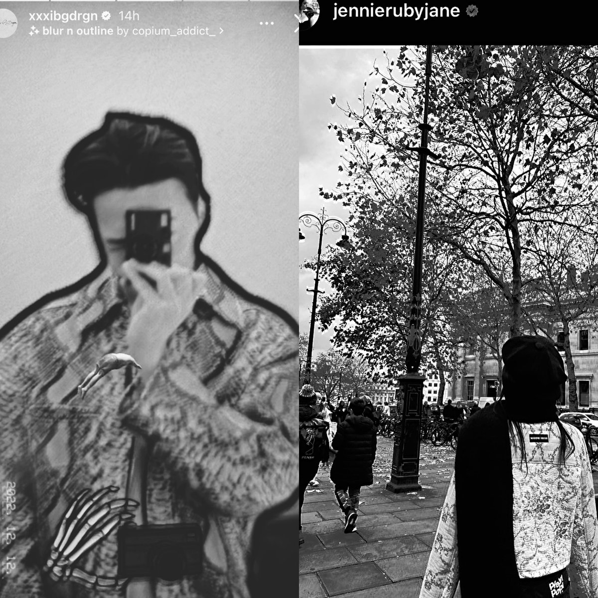 GDJENGDX's tweet photo. jennie and gd are wearing similar jackets🤭Jen and Gdragon are dressed as a couple. similar jacket, black pants, and small camera. a complete couple🤭 #jendragonisreal #taennieisfake #blackpink #jiyong #jendragonreal #taenniefake #jengd #gdragonjen #jen #jenniekim #nini https://t.co/Fv0HHooUPL