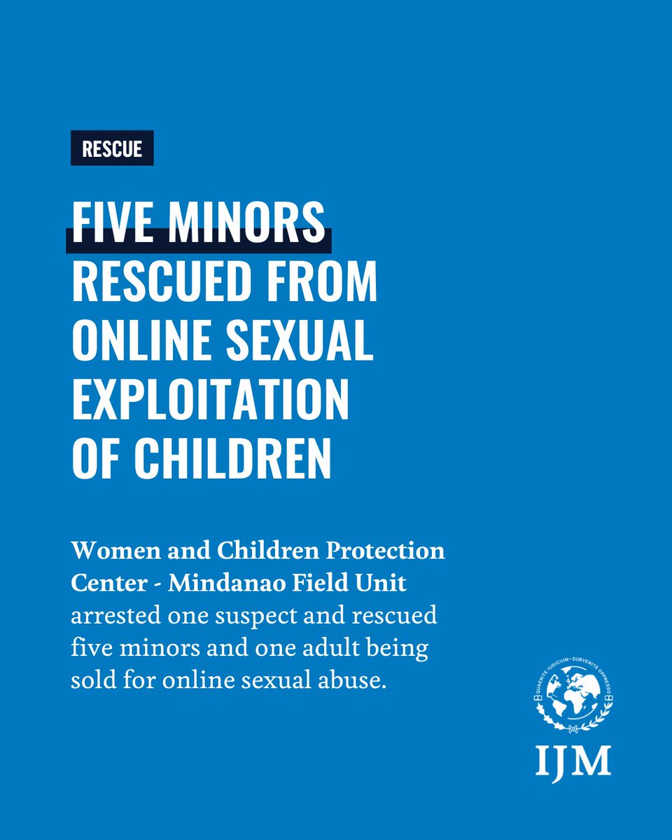 ijm_ph's tweet image. On November 25, the Women and Children Protection Center - Mindanao Field Unit arrested one suspect and rescued five minors and one adult from online sexual abuse and exploitation in Misamis Oriental. 

Celebrating another win in the country’s war against #OSAEC

#justice #osec