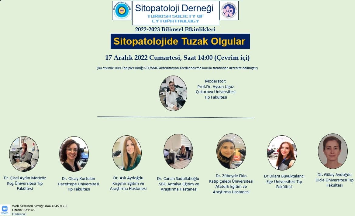 17 Aralık Cumartesi Saat 14.00'de dijital platform üzerinden sunulacak olguların sitopatoloji dağarcığınıza farklı bakış açıları yaratması dileğiyle,

Saygı ve sevgilerimi sunarım.
Dr Aysun Uğuz

#pathology #sitopatoloji #cytopathology #tptder