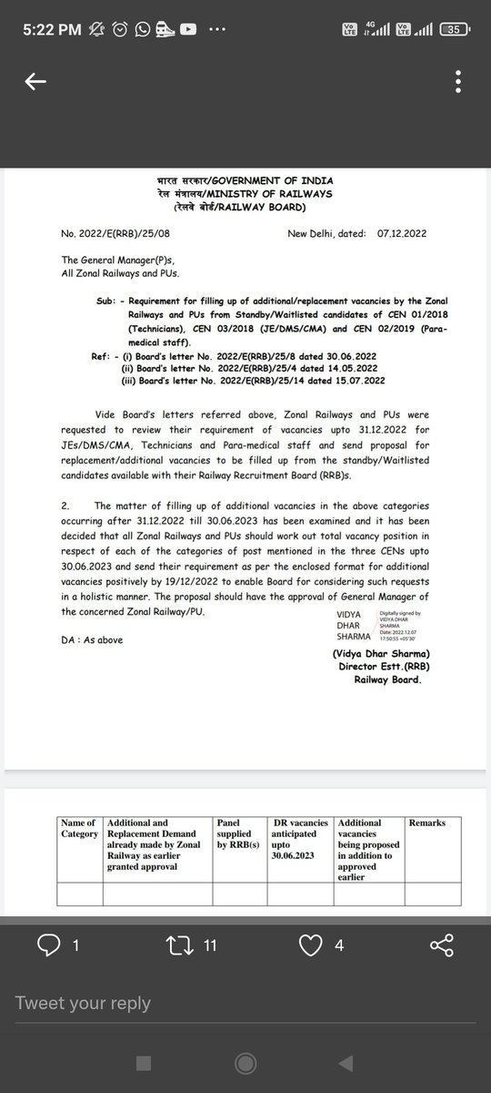 <a href="/GMSRailway/">Southern Railway</a> <a href="/RailMinIndia/">Ministry of Railways</a> <a href="/DRMTPJ/">DRM - Tiruchchirappalli</a>
<a href="/drmubl/">DRM Hubballi</a>
<a href="/DrmChennai/">DRM Chennai</a>
<a href="/drmmadurai/">DRM MADURAI</a>
<a href="/TVC138/">TVC Division</a>
<a href="/SalemDRM/">DRM Salem</a>
<a href="/RailMinIndia/">Ministry of Railways</a>
<a href="/AshwiniVaishnaw/">Ashwini Vaishnaw</a>
Sir, we are happy with the notice. Demand should be sent from the trade &amp; category in which the candidate is waiting eg. Fitter- OBC DESIEL-OBC. Otherwise 100% waiting will not be cleared.