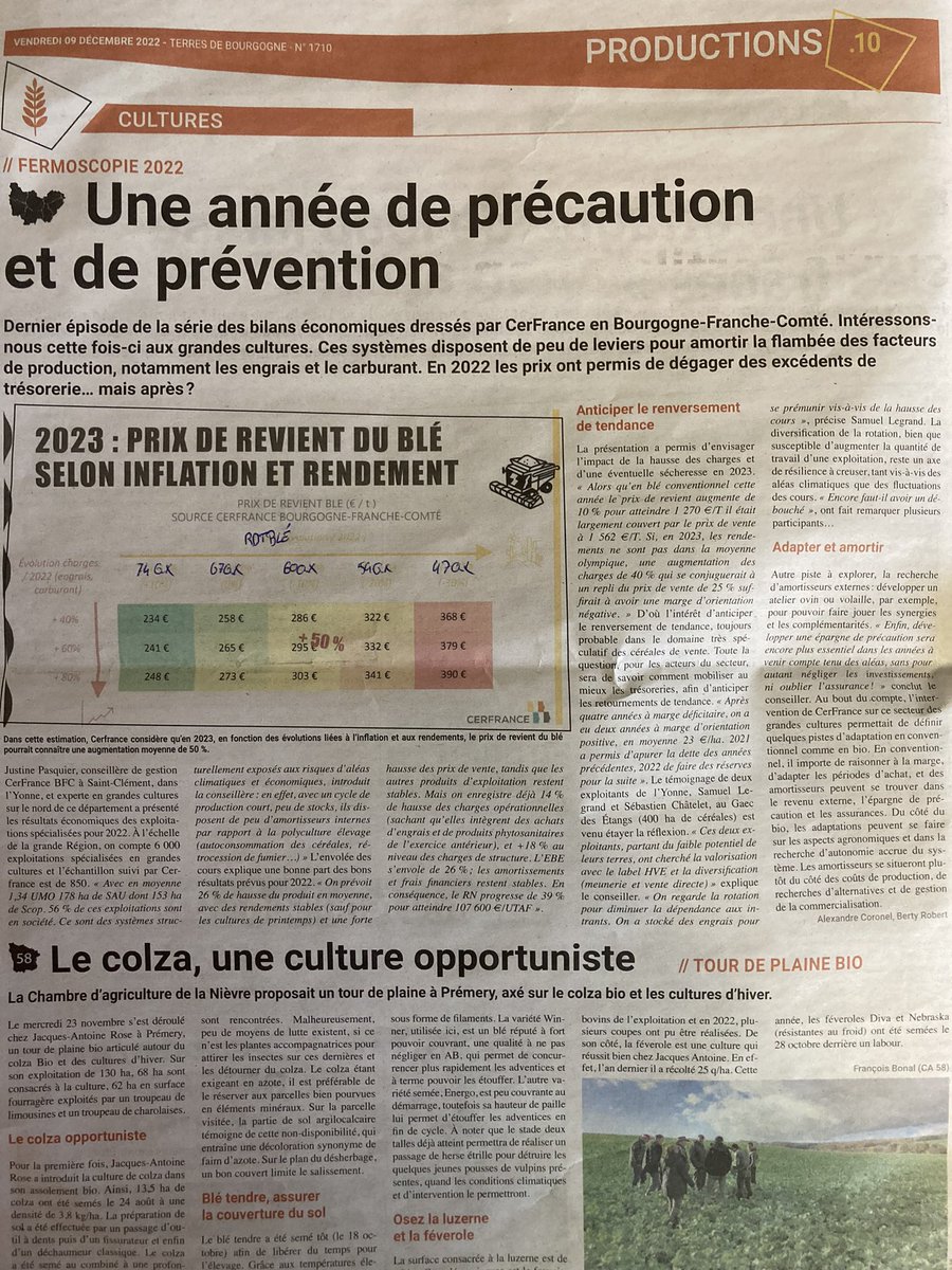 OlivierCOSTE2's tweet image. Je t’ai laissé @BONNIN1402,sur ton bureau @TdBourgogne.
Connais-tu le prix de revient du #Blé pour la #Moisson2023 🌾,chez les #Agricultures de l’#Yonne et pour les petites terres assez superficielles des plateaux de #Bourgogne ?