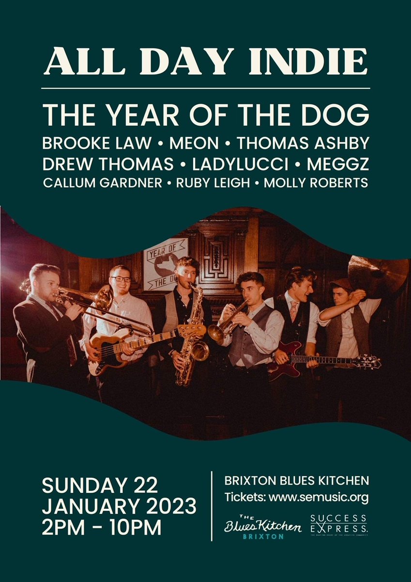 Announced for 2023 
As seen on Netflix - "Sex Education" - raucous brass-house indie outfit 
<a href="/YOTDband/">Year of the Dog</a>
 headline ALLDAYINDIE on 22 Jan at 
<a href="/TheBluesKitchen/">The Blues Kitchen</a>
 #Brixton feat. 10 stand out indie artists from 2-10.