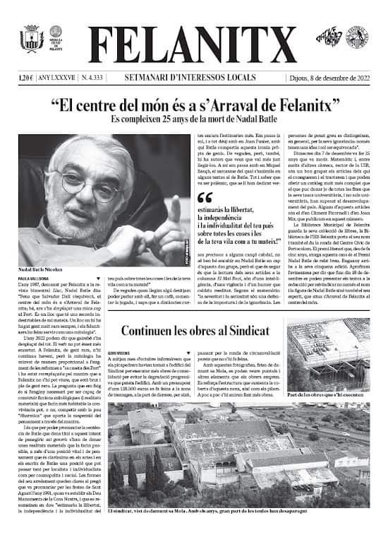 Portada del Setmanari. 8 de desembre de 2022