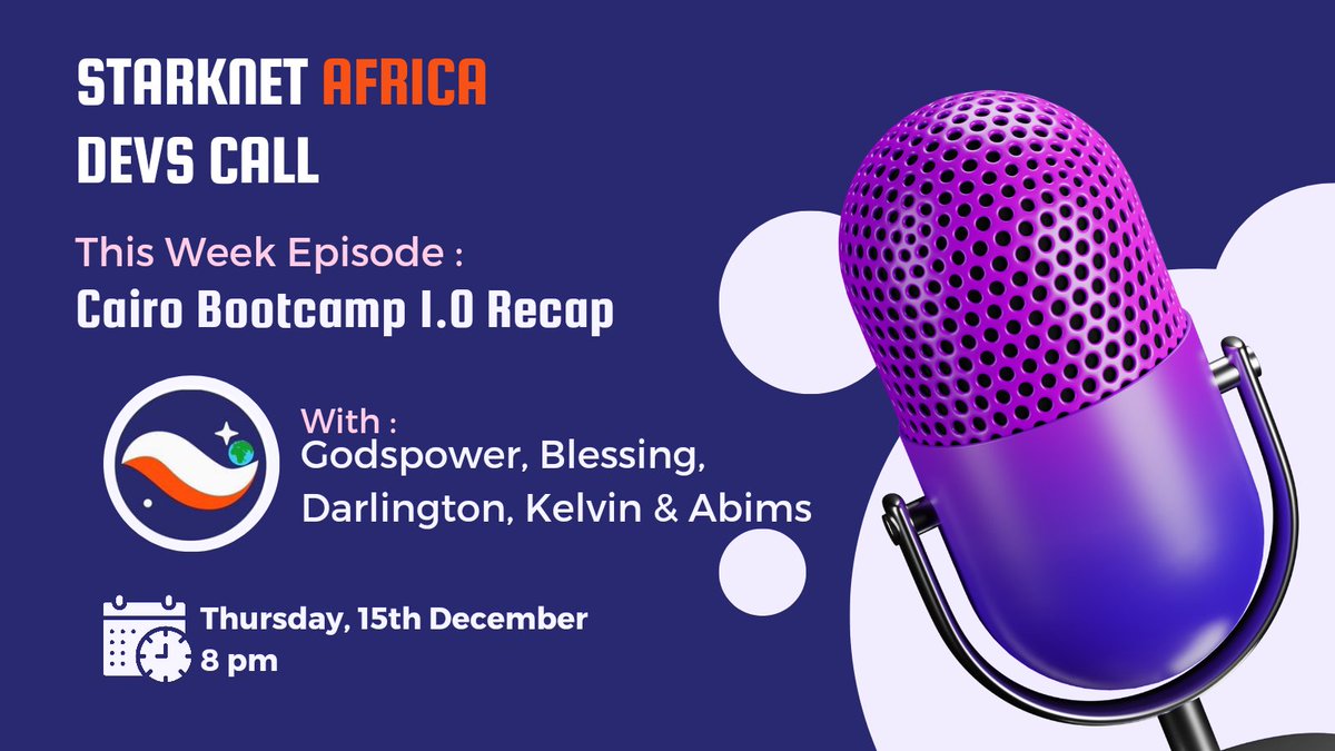 StarknetAfrica's tweet image. We recently completed our Cairo Bootcamp 1.0, and we're happy to say that it was a success.

There will be a Cairo Bootcamp 2.0 in Q2 2023. More details soon 🔜

Join us on Thursday at 8 PM (WAT) to meet the most recent Cairo Devs in Africa.

🔗