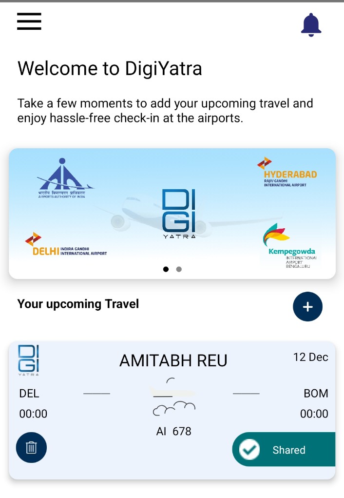 AmitabhReu's tweet photo. @Arun_Thapar @DelhiAirport @JM_Scindia @ShereenBhan Same was the plight of DigiYatra app today morning at T3....Even after the app showing shared Boarding pass the Digi Yatra Gate said Non registered customer....
Though the intent is good but before opening to public the digitisation should be thoroughly tested https://t.co/8xb3Ub9Pm3
