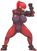 この拳を腕に突くポーズはゲーム中でのガードモーションが元になってます。パリィ、ステップ、必殺技はこのモーションを経由するのでなじみ深いポーズです。ガードを経由すると言うことは各アクション出始めにパリィ判定が発生します。アクション苦手な方でも偶然パリィが発生する仕組みになってます 