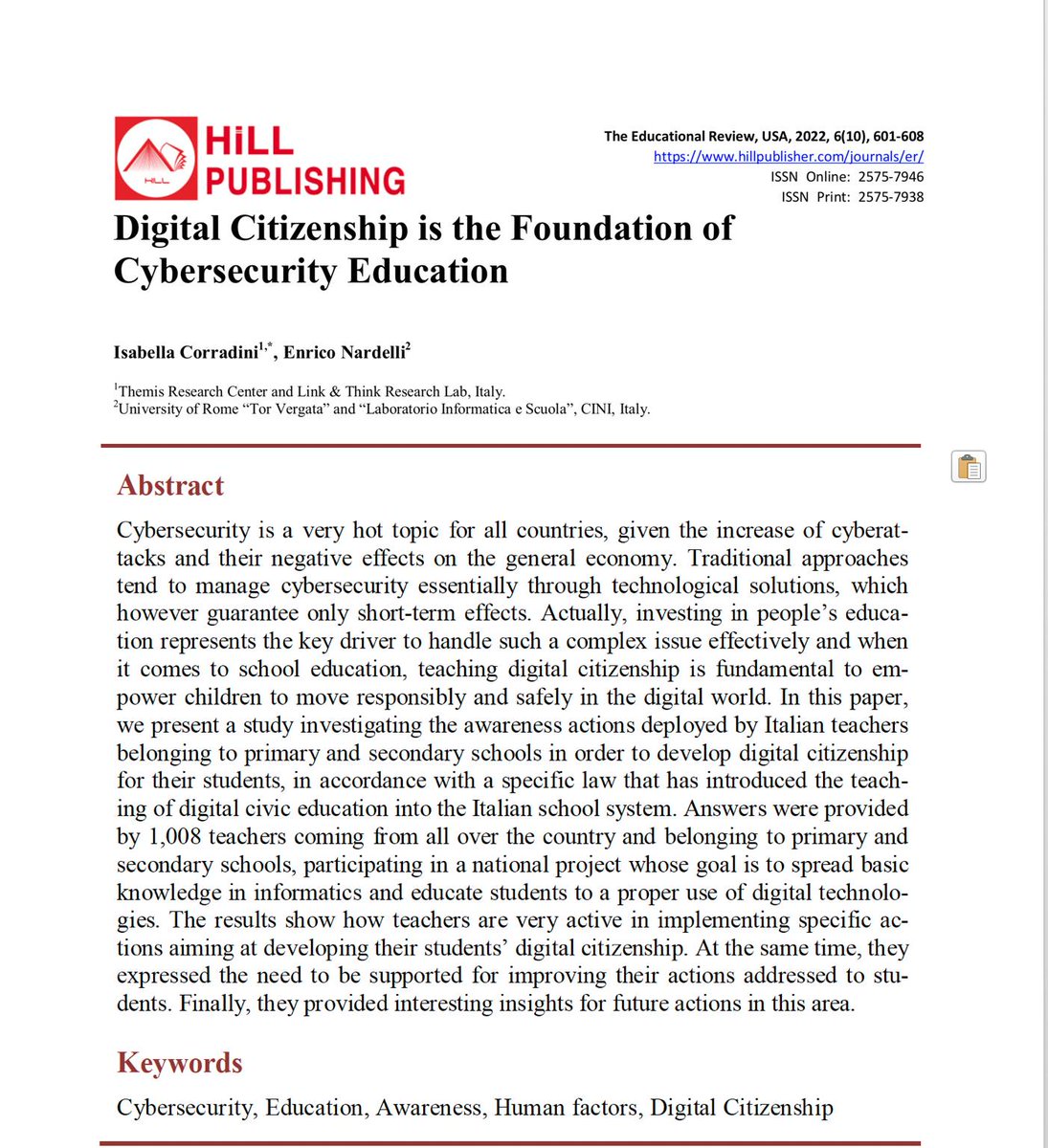 ProgrammaFuturo's tweet photo. #NewsPIF appena pubblicato questo articolo di @isabcor e @enriconardelli  sull'importanza dello sviluppo della #cittadinanzadigitale a #scuola come fondamento della #cybersecurity . Cresce sempre di più  l'impegno di #ProgrammailFuturo a tutela della #privacy https://t.co/wDhdEMAlvp