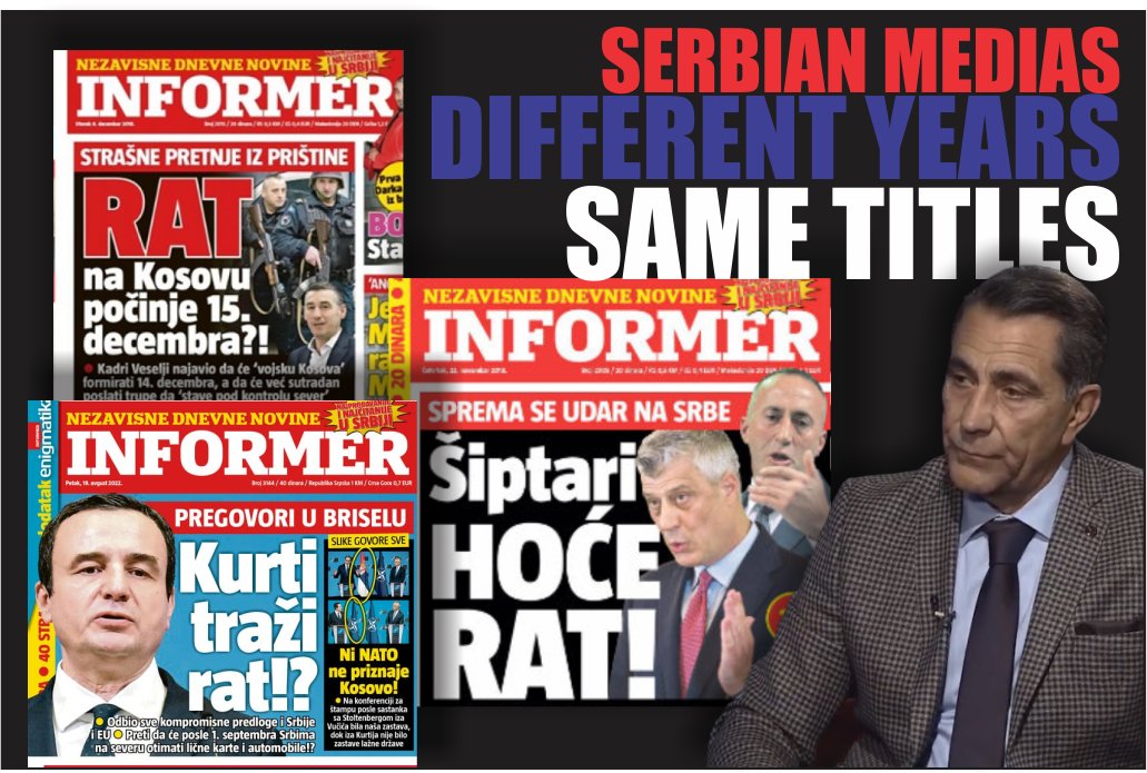 agim_musliu's tweet photo. #Serb medias, controlled by #Vučić, are "poor" in creativity. Titles do not change at all. They can change the people they target. The essence remains the same: #KURTI, #HARADINAJ, #THACI, #VESELI WANT WAR.
Dates? The dates are set depending on who is in power in #Kosovo! https://t.co/MIkJfTcJQh