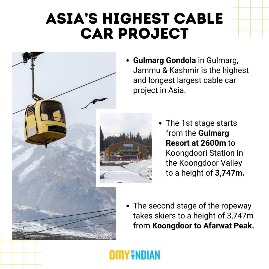 omyindian's tweet photo. Gulmarg Gondola is one of the must visit places in India. Have you ever visited this tourist spot? Tell us in the comments below ๐
.
.
.
#omyindian #gulmarggondola #gondola #travel #travelphotography #India https://t.co/p60YF3V3DF
