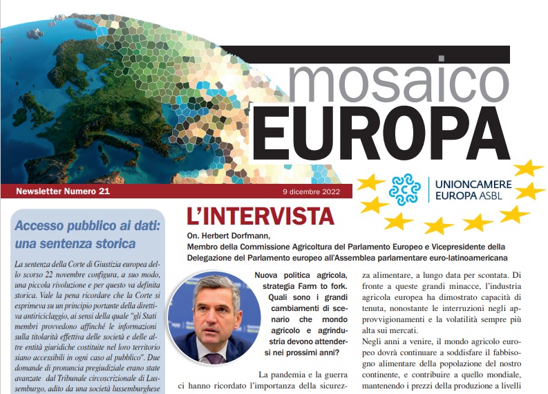 Sul nuovo numero di #MosaicoEuropa, la #newsletter di #UnioncamereEuropa, intervista a @HerbertDorfmann, membro della Commiss. #agricoltura del @Europarl_IT e vicepres. Delegazione del #ParlamentoEuropeo all’Assemblea parlamentare euro-latinoamericana. bit.ly/3Pmz8c0