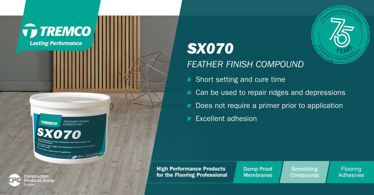 Let's focus on...✨SX070✨

This Feather Finish Compound is ideal for smoothing and repairing the subfloors prior to the installation of a floor covering.

Click below to find out more:

hubs.li/Q01tR3rb0

#teamtremco #flooringsolutions #flooringcontractors