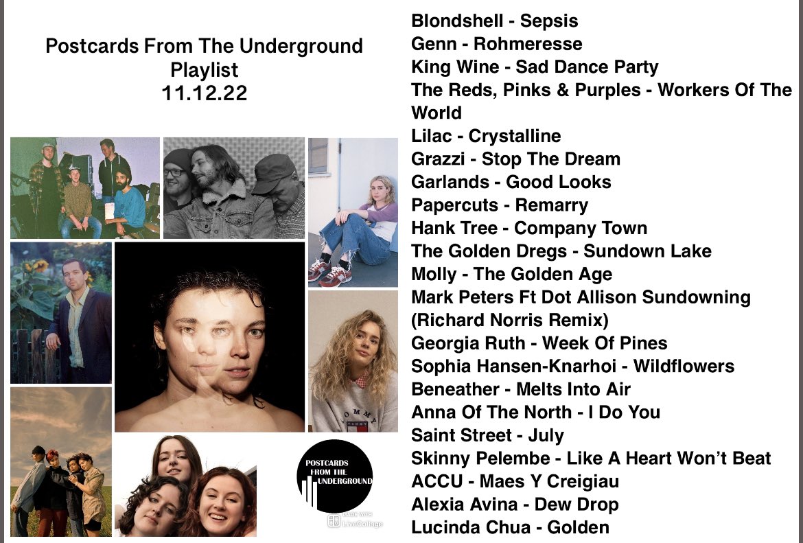 Postcards From The Underground (@postcardsftu) on Twitter photo Latest PFTU at mixcloud.com/PFTU/pftu-1112/
Ft <a href="/Blondshe11/">Blondshell</a>
@genntheband
<a href="/kingwineband/">King ♔🍷Wine</a>
<a href="/papercuts_music/">papercuts</a>
<a href="/garlands_/">Garlands</a>
<a href="/TheGoldenDregs/">The Golden Dregs</a>
<a href="/talktopeters/">Mark Peters</a>
<a href="/georgiaruth/">Georgia Ruth</a>
<a href="/beneather_/">Beneather</a>
<a href="/saintstreetband/">saint street</a>
<a href="/SkinnyPelembe/">Skinny Pelembe</a>
<a href="/ACCU___/">Accü</a>
<a href="/alexiaavina/">alexiaavina</a>
Plus <a href="/sophiajjhk/">Sophia Hansen-Knarhoi</a> joins to discuss debut EP Wildflowers 🙌🏻🙌🏻 Latest PFTU at mixcloud.com/PFTU/pftu-1112/
Ft <a href="/Blondshe11/">Blondshell</a>
@genntheband
<a href="/kingwineband/">King ♔🍷Wine</a>
<a href="/papercuts_music/">papercuts</a>
<a href="/garlands_/">Garlands</a>
<a href="/TheGoldenDregs/">The Golden Dregs</a>
<a href="/talktopeters/">Mark Peters</a>
<a href="/georgiaruth/">Georgia Ruth</a>
<a href="/beneather_/">Beneather</a>
<a href="/saintstreetband/">saint street</a>
<a href="/SkinnyPelembe/">Skinny Pelembe</a>
<a href="/ACCU___/">Accü</a>
<a href="/alexiaavina/">alexiaavina</a>
Plus <a href="/sophiajjhk/">Sophia Hansen-Knarhoi</a> joins to discuss debut EP Wildflowers 🙌🏻🙌🏻