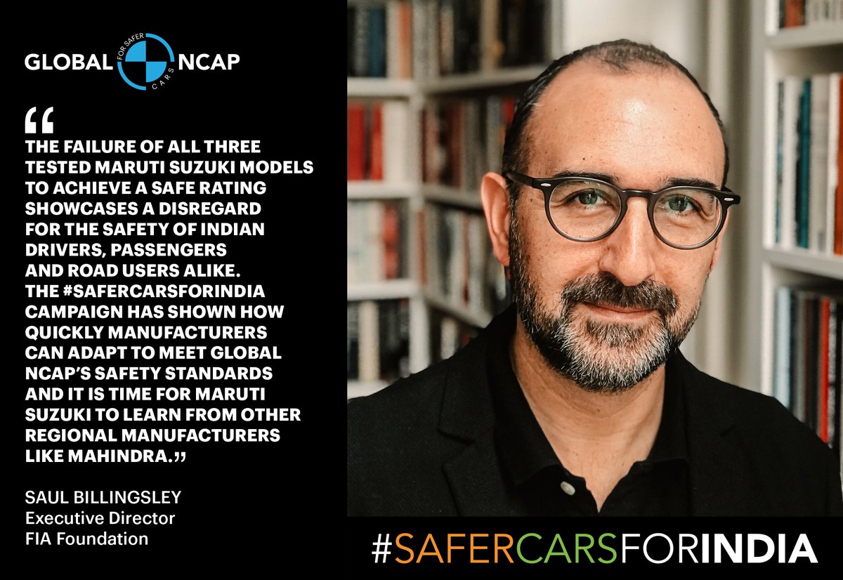 “The <a href="/Maruti_Corp/">Maruti Suzuki</a> ratings showcase disregard for the safety of Indian drivers, passengers &amp; road users. #SaferCarsForIndia has shown how quickly manufacturers can adapt to meet GNCAP’s safety standards, it’s time for Maruti Suzuki to learn from other manufacturers like Mahindra.”