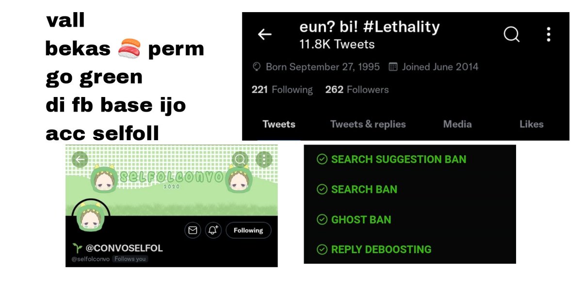 HELP RT ALL!! 

WTS aku rp selfoll, vall, go green seperti kebunku penuh dengan bunga. Di fb base ijo. Bekas 🍣 permanent. Dibeli guys, price by dm ya. Aku ga gigit kok, cuma nyakar doang /j. YUK JAJAN.

#zonajajan #zonauang️ #zonaba