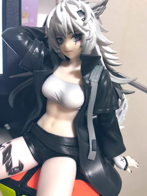 ラップランドのヌードルストッパー届いてましたポーズがめちゃくちゃ良い!作業スペースのルービックキューブの上でお座りしてます 