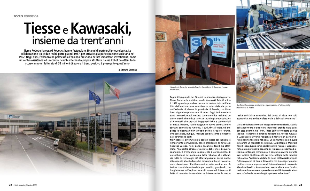 meccanica_plus's tweet image. Una #partnership tecnologica che prosegue da 30 anni quella tra #TiesseRobot e #KawasakiRobotics. Le tappe gli #investimenti che hanno scandito il lungo cammino di collaborazione nel Focus #Robotica su #RMO di novembre/dicembre.
#robot #automazione 
tech-plus.it/brochure/rmo/2…